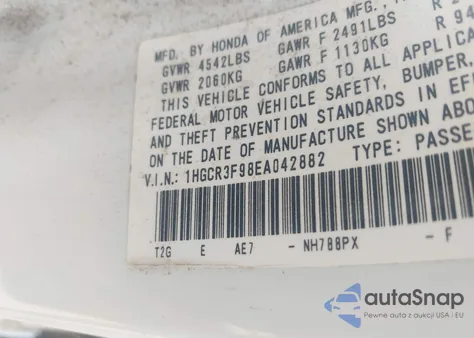 2014 Honda Accord Touring z USA, uszkodzony, nr VIN 1HGCR3F98EA042882